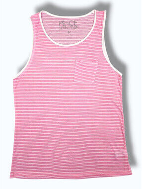 Pink Stripe Sheer Pocket Tank Top Men's Medium Sleeveless Beach Summer